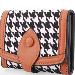 BY:KY Cognac Houndstooth Pattern Wallet with Tan Accents Factory Sealed NWT
